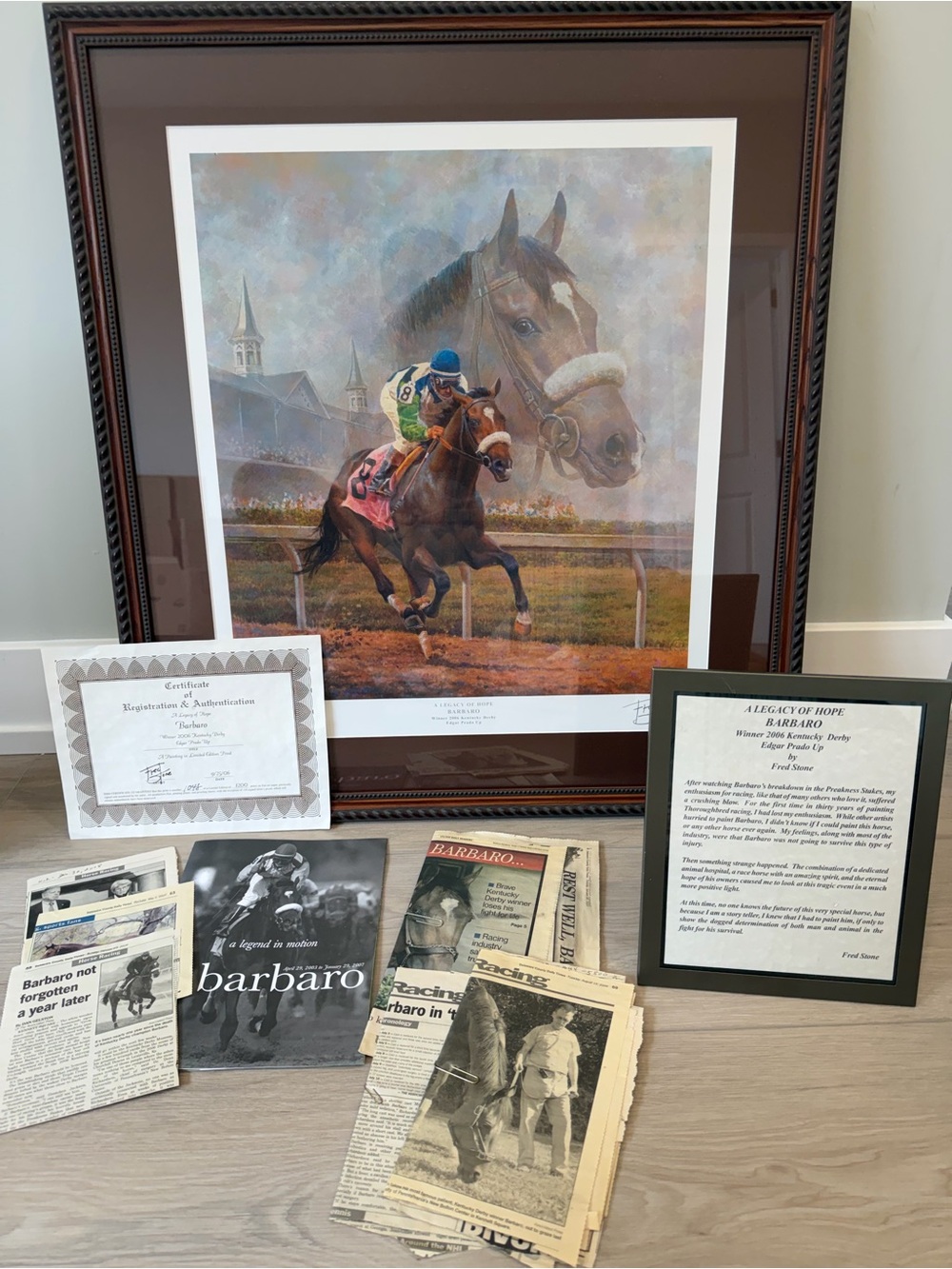 Fred Stone Barbaro A Legacy of Hope Signed Ltd Ed Print COA Framed #1048/1200